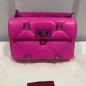 Authentic Valentino Hot Pink Quilted Mini Shoulder Bag with Studs